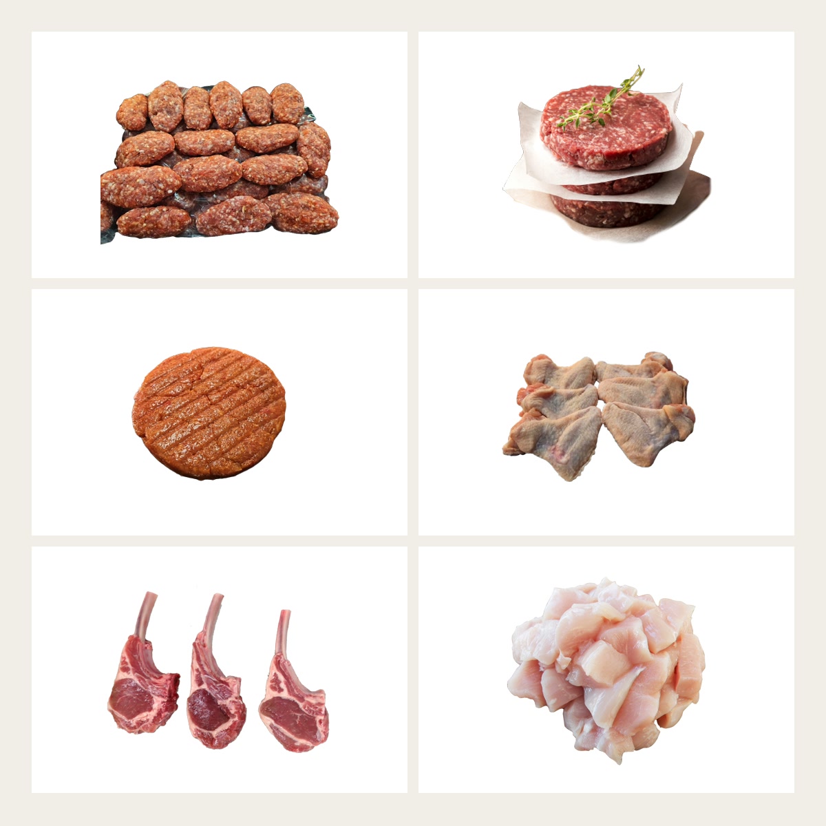 Halal BBQ pakket voor 4 personen met köfte, hamburgers, kipburgers, kippenvleugels en lamskotelet