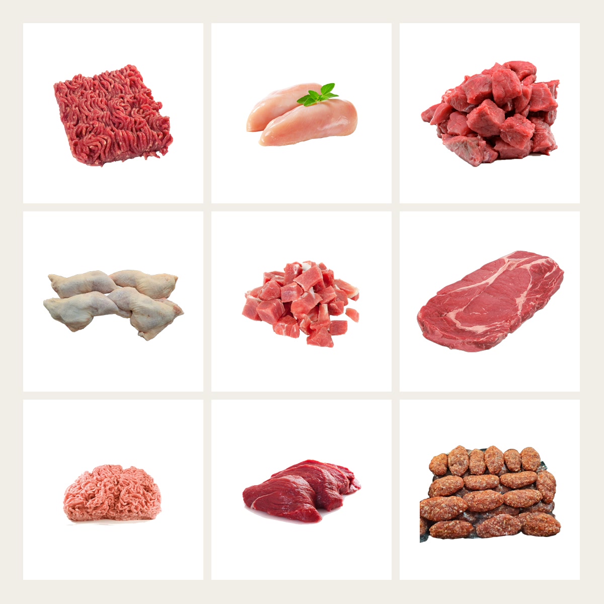 Halal familiepakket met rundergehakt, kipfilet, kippenpoten, lamsvlees in blokjes en köfte